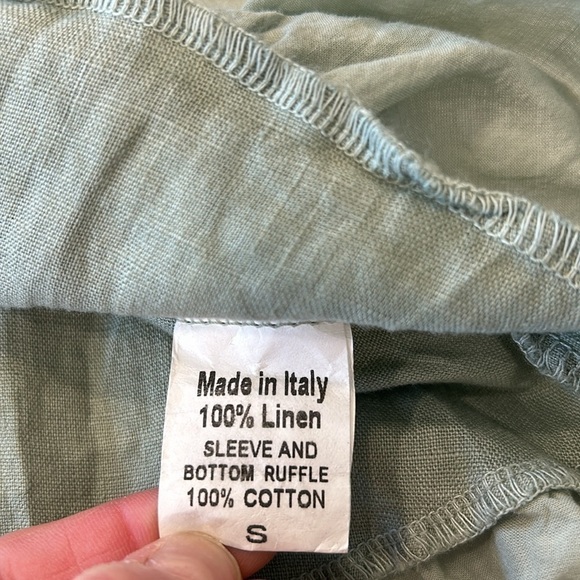 Terzo Millennio 100% Linen Made In Italy Sage Flutter Sleeve Hem Blouse Small - Picture 10 of 11